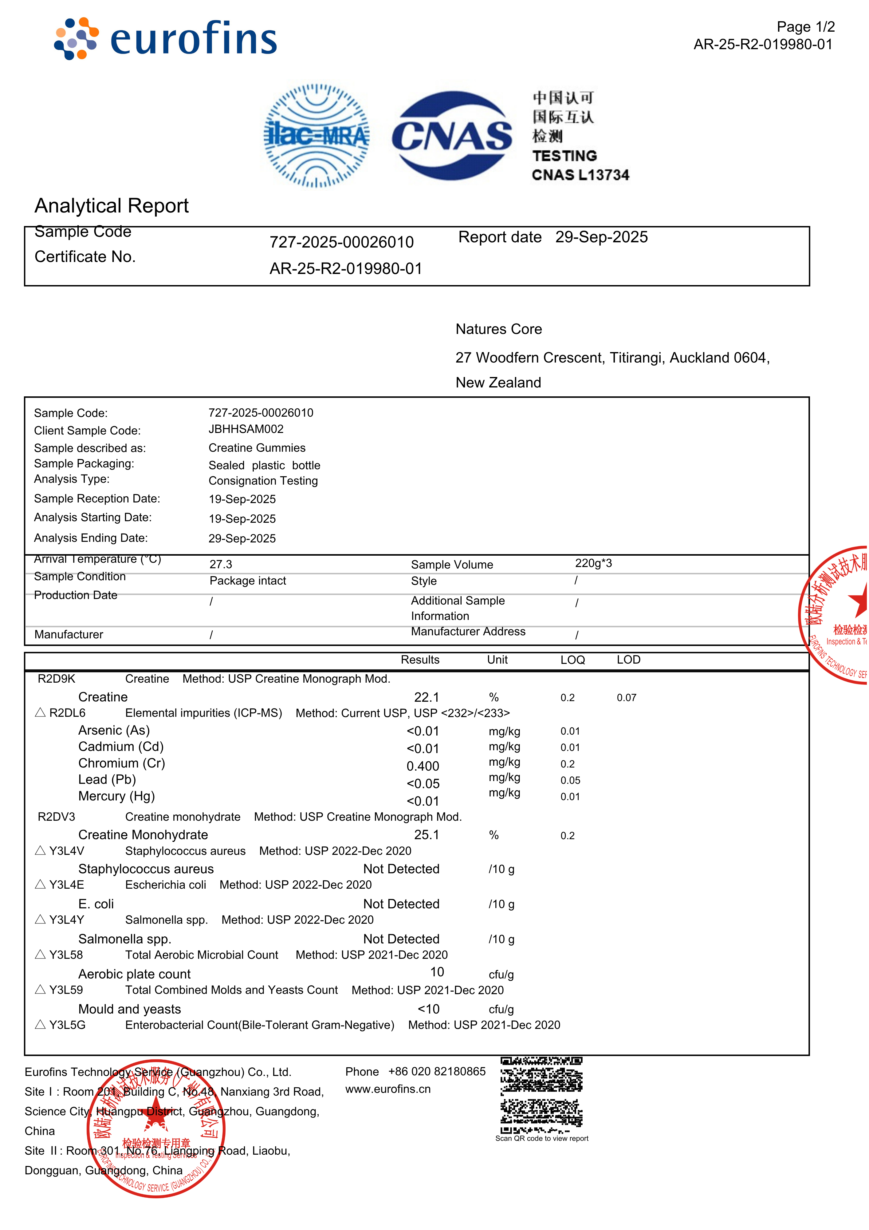 Nature's Core Creatine 60 Gummies Lab Tested